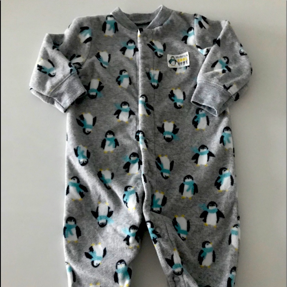 Fleece sleeper footed penguin pajamas